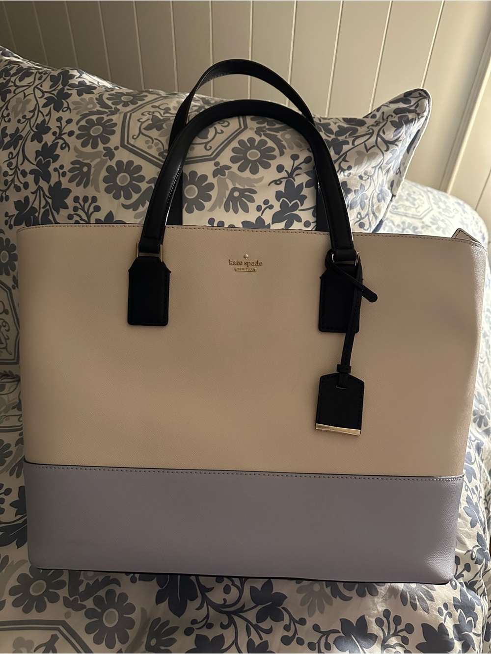 kate spade Two-Tone Leather Tote - Cream & Light Blue